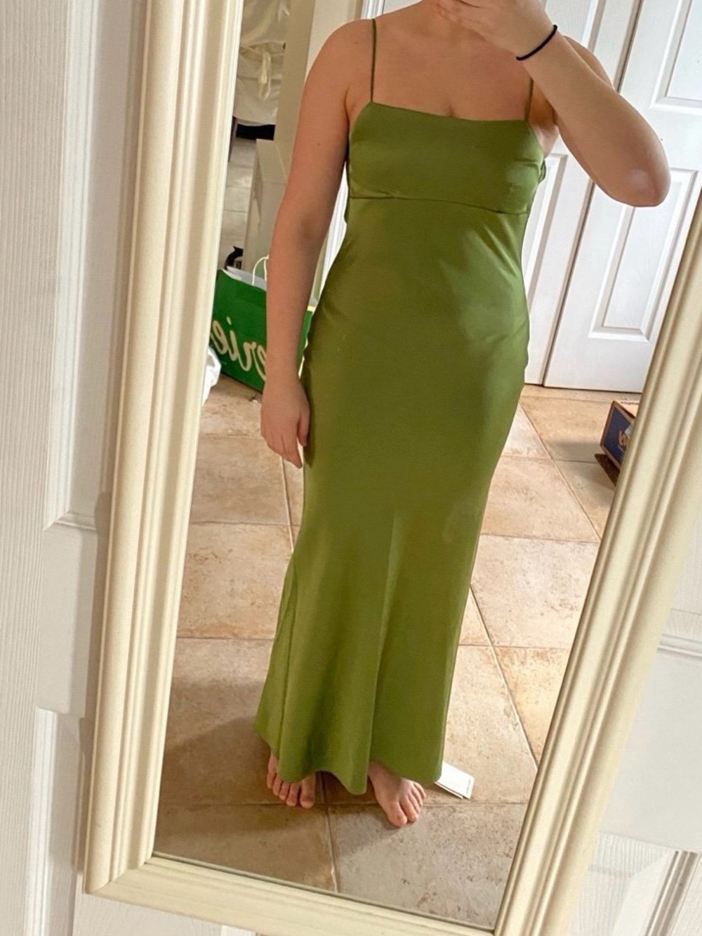 Abercrombie & Fitch Best Dressed Guest Green Satin Maxi Slip Dress